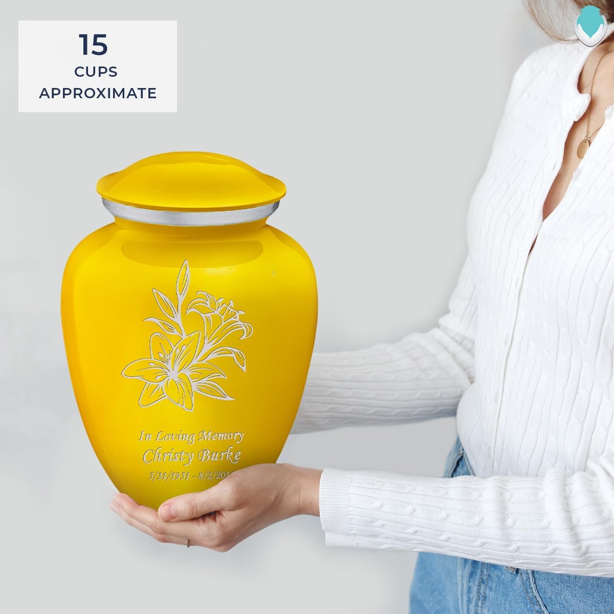 Geturns Embrace Adult Personalized Lily Cremation Urns for Human Ashes I Large Yellow Funeral Urn for Men and Women I 200 lbs