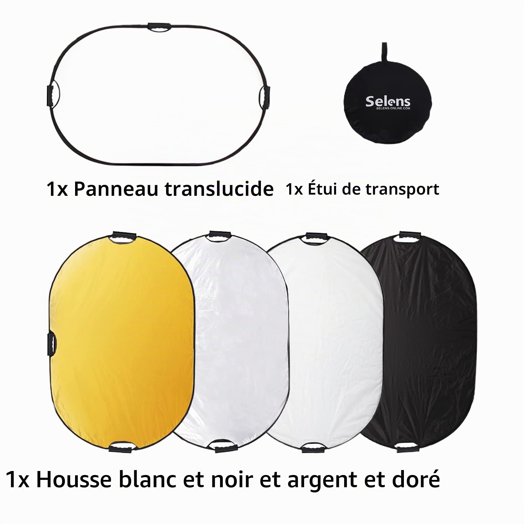Selens Réflecteur ovale 5 en 1 - 80 x 120 cm - Portable - Pliable - Pour studio photo, éclairage et éclairage extérieur, portrait, photographie
