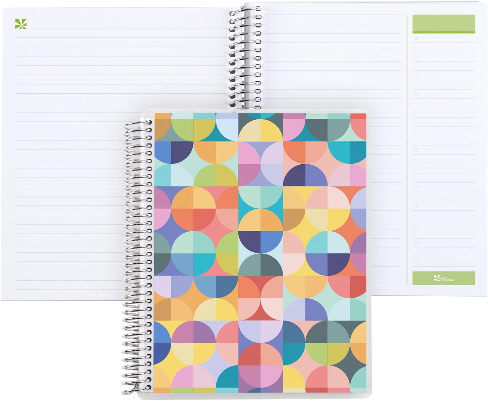 Erin Condren 7" X 9" Spiral Bound Productivity Notebook - Abstract Circles, 160 Lined Page Note Taking & Writing Notebook, 80 Lb, Thick Paper, Stickers Included