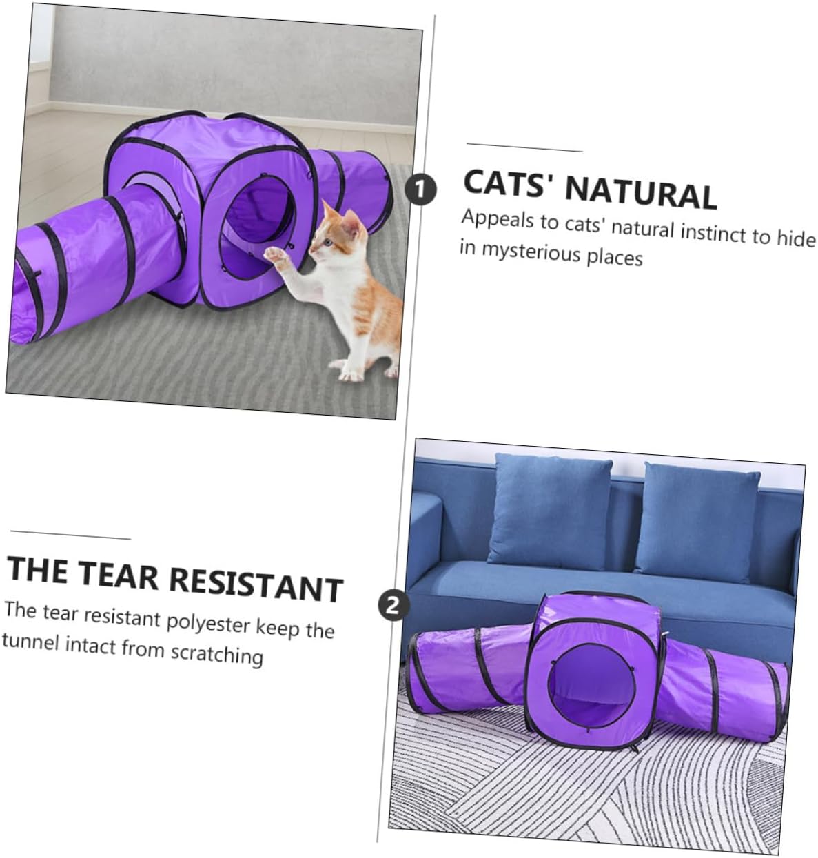 Toyvian 3pcs Double Channel Collapsible Tunnel Toys Cat Interactive Play Tunnel Set