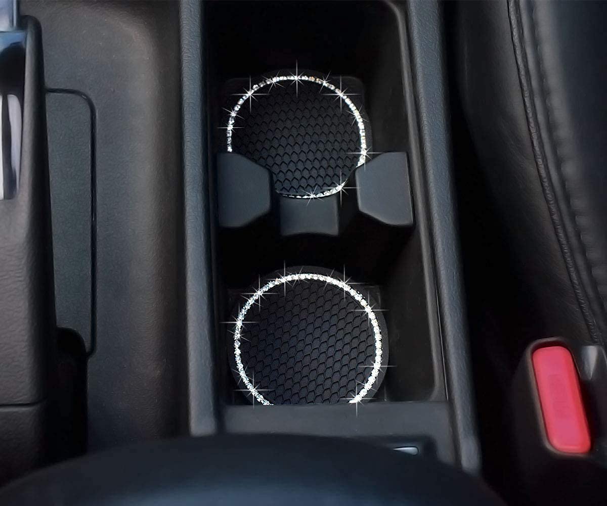 Wisdompro 2 Sottobicchieri Auto Universali In Silicone Con Strass Cristallo - Antiscivolo, Diametro 7 Cm, Decorazione Interni Auto, Viola