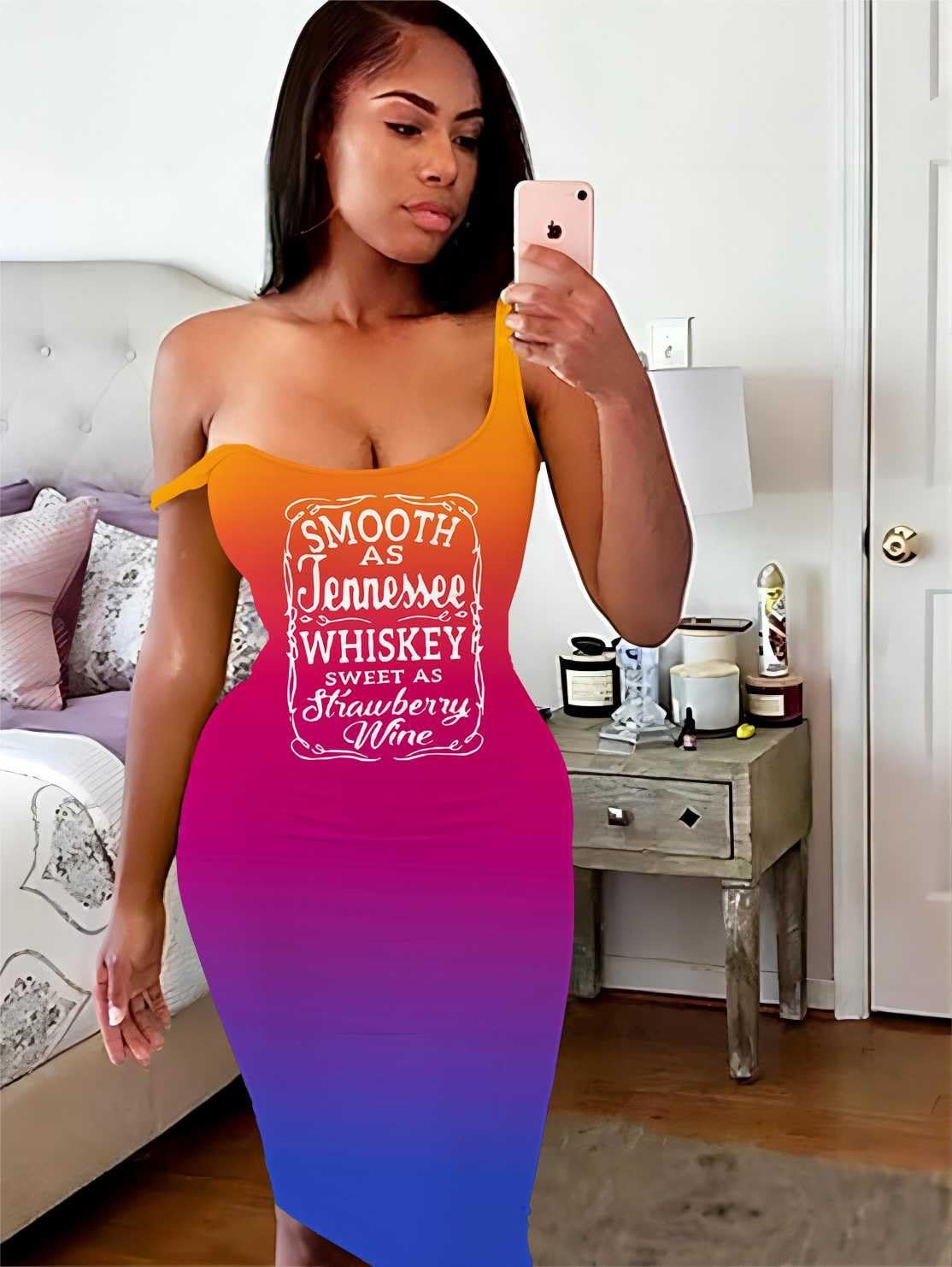 Mrskoala Women Midi Tank Dresses Casual Sexy Club Dress Summer Gradient Rose Orange Blue M - Image 2