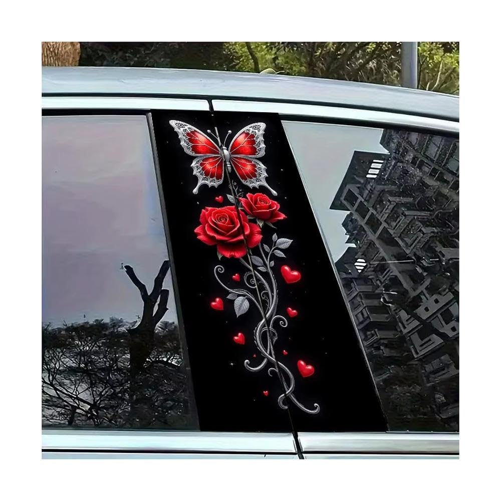 Bertdcx One Color Red Butterflies And Roses For Vehicle B-Pillars Auto Parts