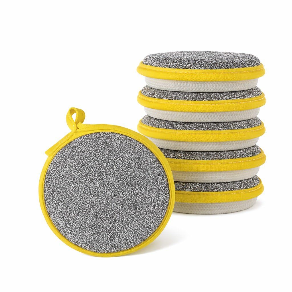 Dual Sided Dish Scrubber Sponge, Non-Scratch Steel Wire & Soft Sponge Cleaning Pad for Utensils, Plates, Pans, Kitchen Sink – Pack of 5 (5, Sponge)-image-49