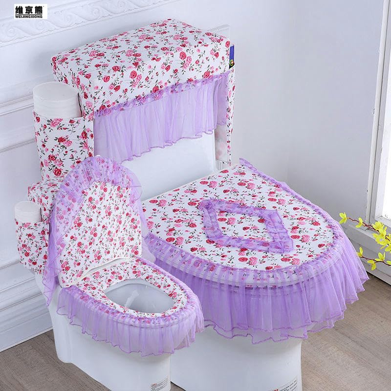 RZJHP 3 Stück/Set Spitzen-Wassertank mit Taschen-Toilettendeckel und Tankbezügen, WC-Sitzbezug, Kissen, WC-Tankdeckelbezug, WC-Deckelbezug-Set – Bild 4