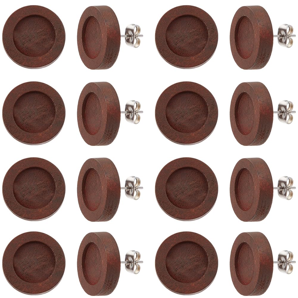 SUNNYCLUE 40Pcs Wood Earring Posts 12mm Wood Stud Earring Blanks Cabochon Settings Stainless Steel Pins Brown Round Wooden Studs Earring Bezel Blank Findings for jewellery Making Supplies DIY Crafts