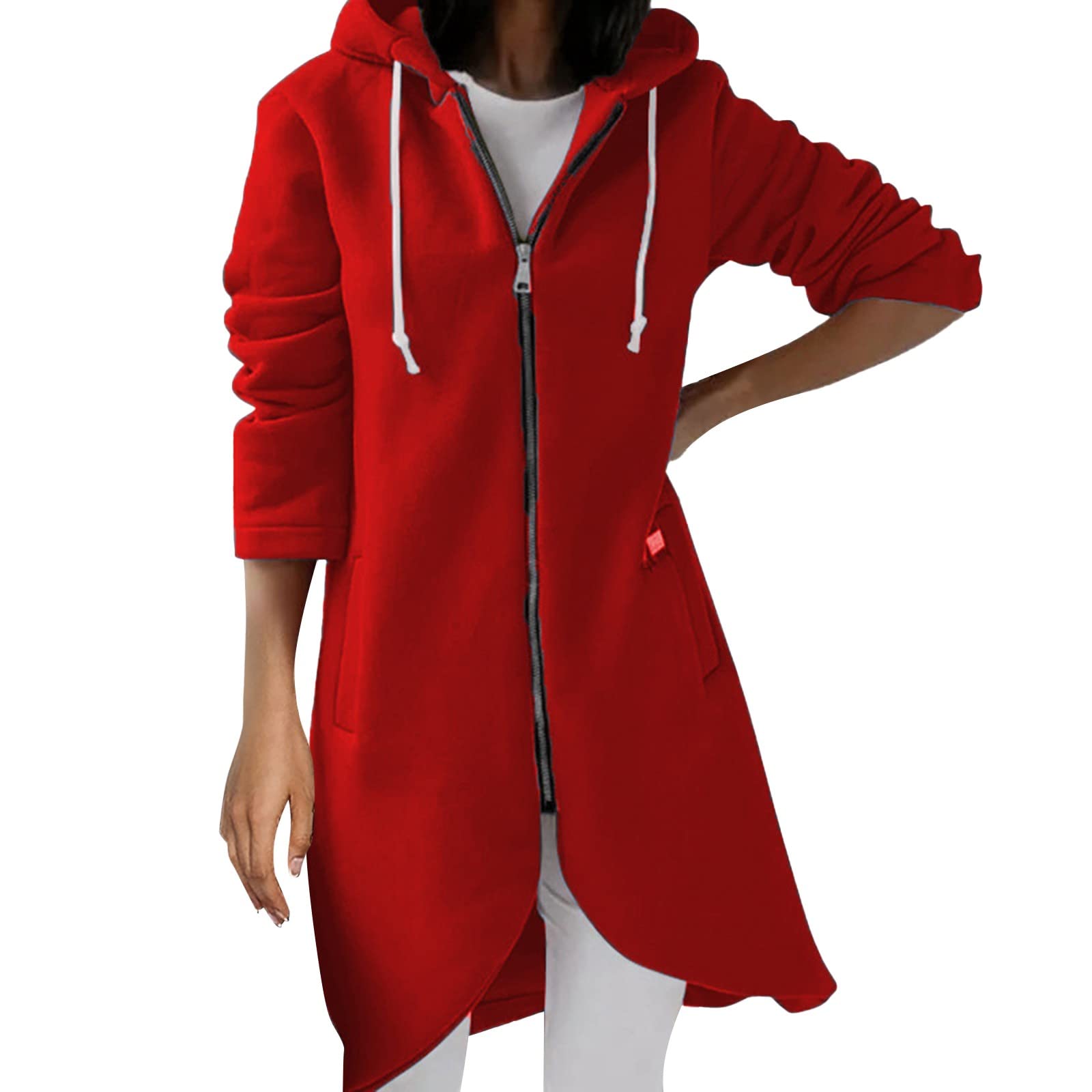 Generico Donna con Zip E Cappuccio Casual - Tunica Donna Manica Lunga | Hoodie Leggera Morbida Top Moda Comodo Felpe ta Tinta Unita Abbigliamento Invernale Outdoor da Lavoro