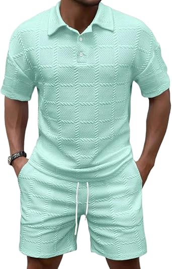 TOMITANY Mens Shorts Set Summer 2 Piece Tracksuit Casual Short Sleeve Polo Shirts and Shorts with Pocket Outdoor Outfits