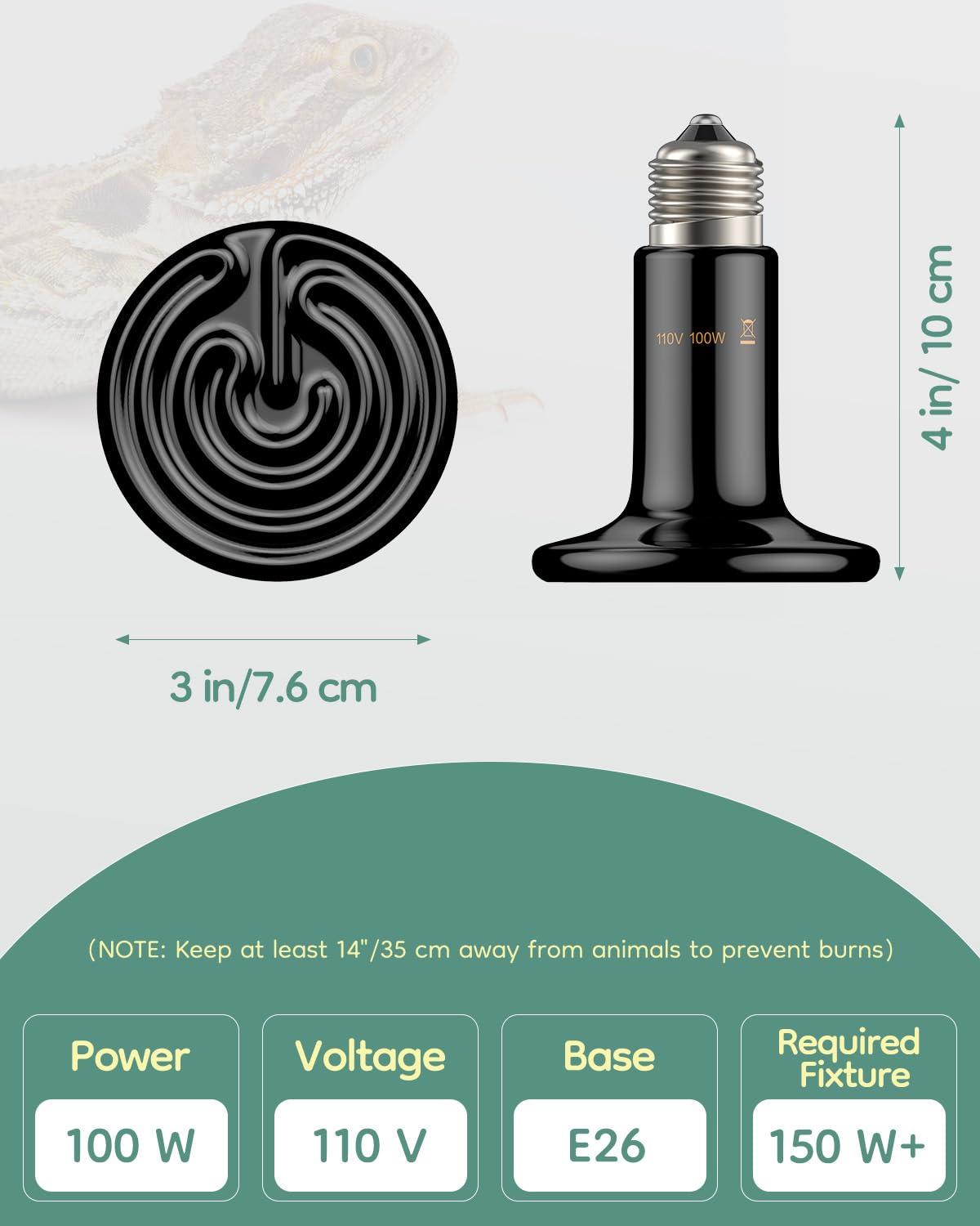 Pawfly 100 W E26 Ceramic Heat Emitter for Reptiles, No Light Emitting Reptile Heat Lamp Bulb, Infrared Ceramic Heat Bulb for Amphibian Chicken Snake Lizard, Ceramics Heat Lamp, Pet Brooder Coop Heater - image 5