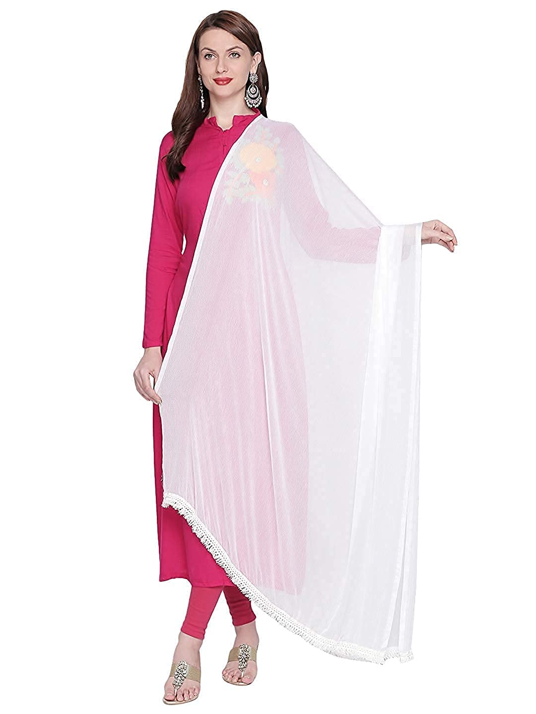 LE RELIABLE Women's Solid Chiffon Dupatta (LERELIABLE_White_2.25 Meters)-image-33
