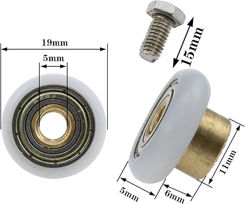 Miniatura 2 de fengxiaomin 4 juegos de puerta de vidrio para baño, corredera para puerta de ducha, rodillo de repuesto con tornillos de acero inoxidable, 0.748 in