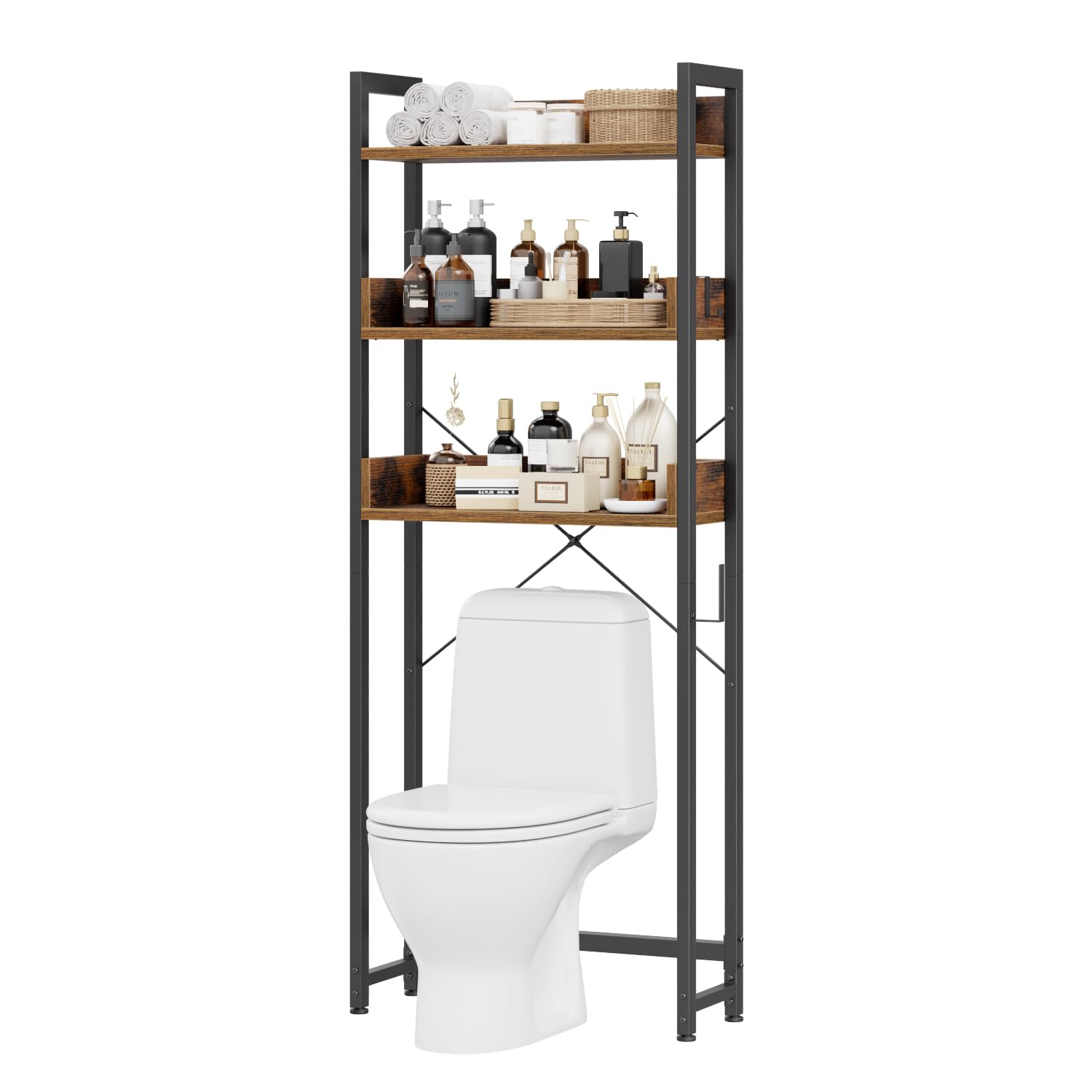 APPOLYN Toilettenregal, 3-stöckiges Waschmaschinenregal, Wc Regal, Multifunktional Badezimmerregal, Regal Über der Toilette, für Badezimmer, Platzsparend, Vintagebraun