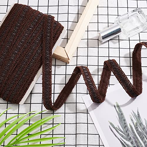 Benecreat 15 Yard Faux Leather Braid Trims With Curve Lace, Coconut Brown Centipede Lace Ribbon For Home Decor Diy Sewing Craft, 3/4 Inch(18Mm) Wide #TOP5