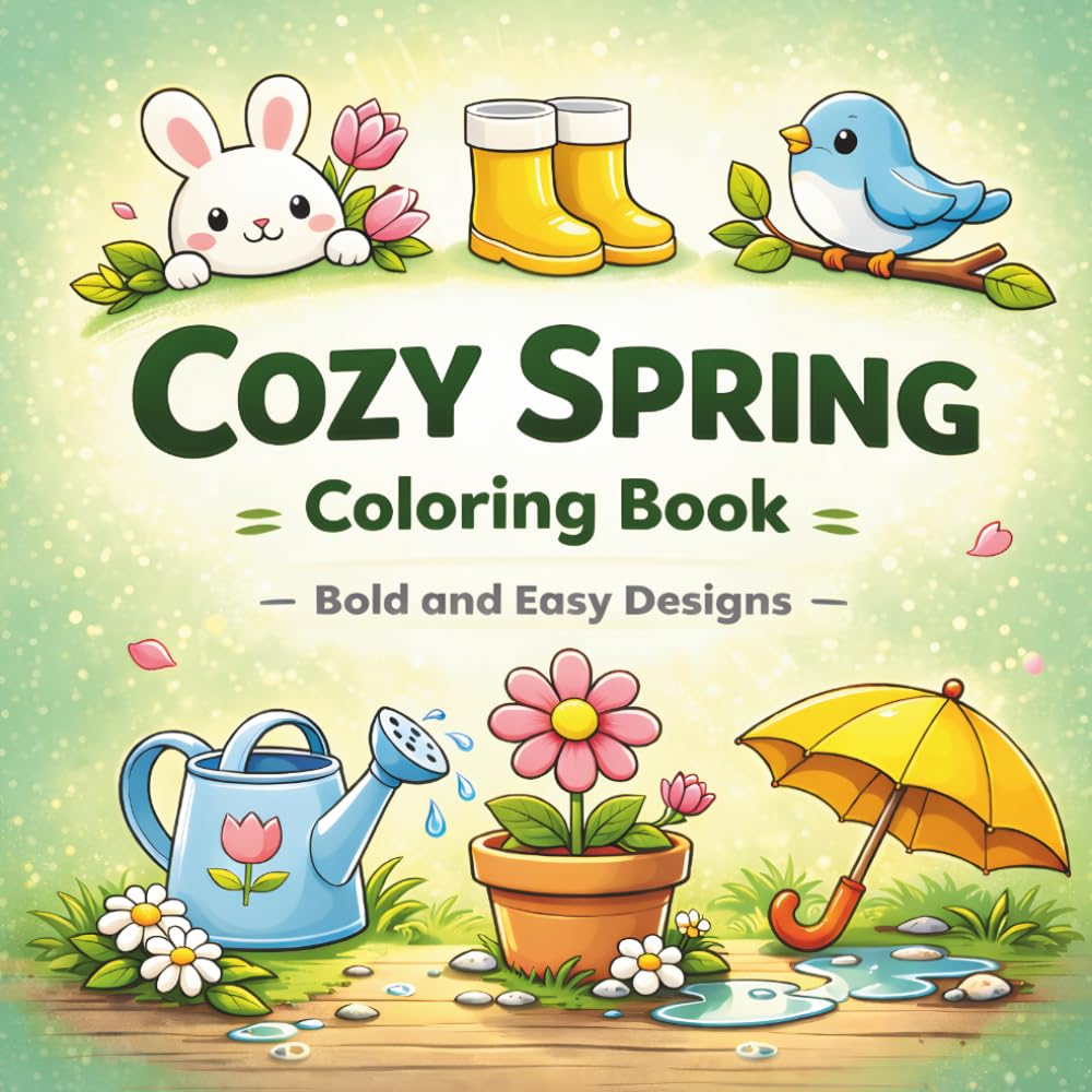 Cozy Spring Coloring Book: Bold and Easy Designs for Relaxation, Stress Relief and Creative Joy: Simple Pages for Adults, Seniors and Kids (Bold and Easy Coloring Collection)
