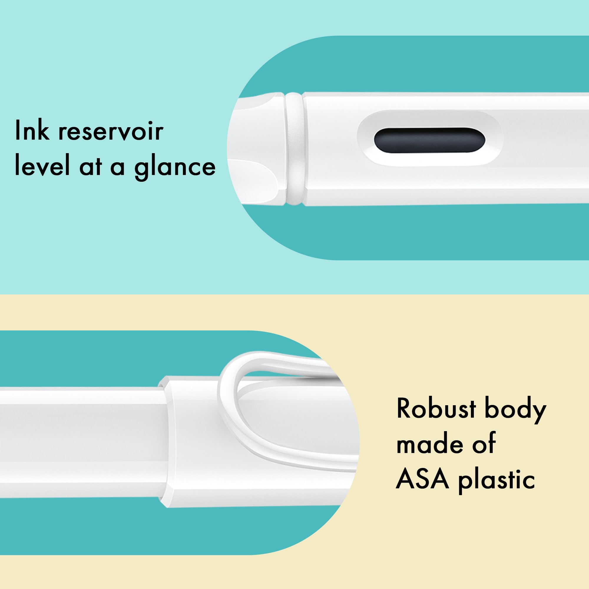 Lamy Safari - Set penna stilografica multicolore tutto bianco, edizione speciale con 6 anelli colorati intercambiabili, pennino in acciaio larghezza F, con cartuccia d'inchiostro blu T10 e confezione