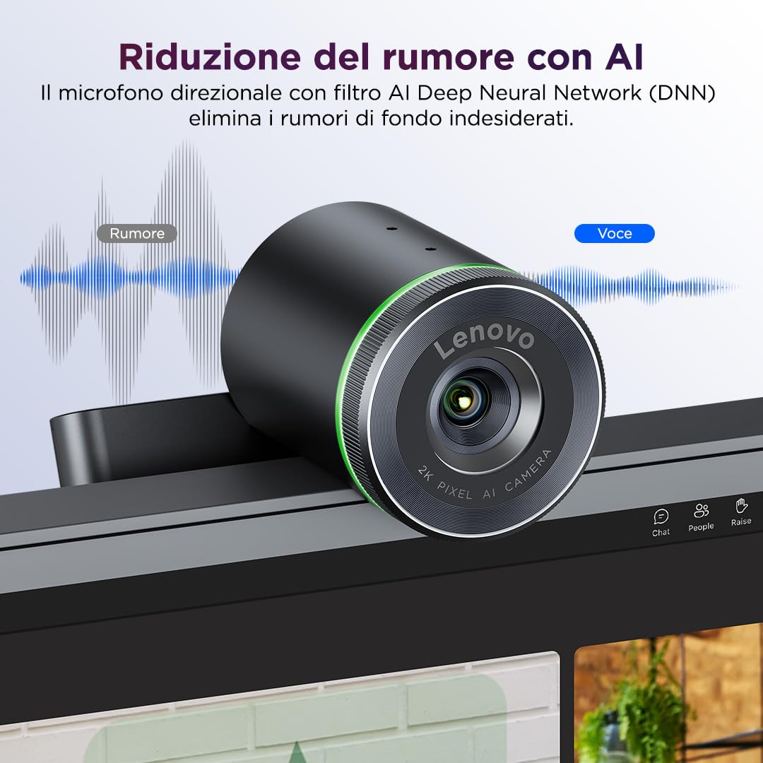 Lenovo QHD Webcam, webcam QHD per PC e notebook per videochiamate e smart working, plug and play per meeting online