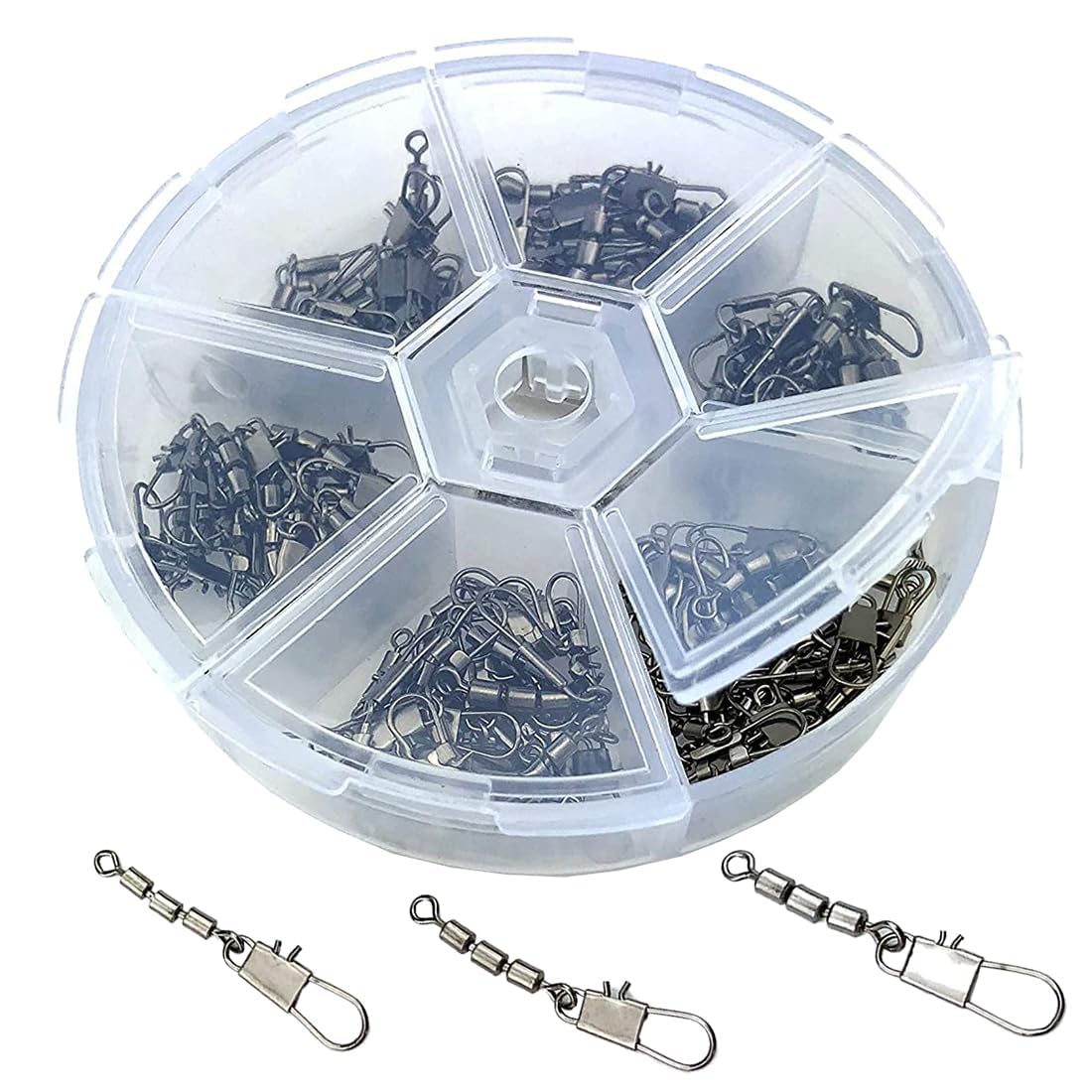 QMLING Lot De 110 émerillons De Pêche Avec Mousqueton Et Boîte De Rangement - 6 Tailles (2# à 12#) Pour Appâts Et Mer, Acier Carbone Résistant