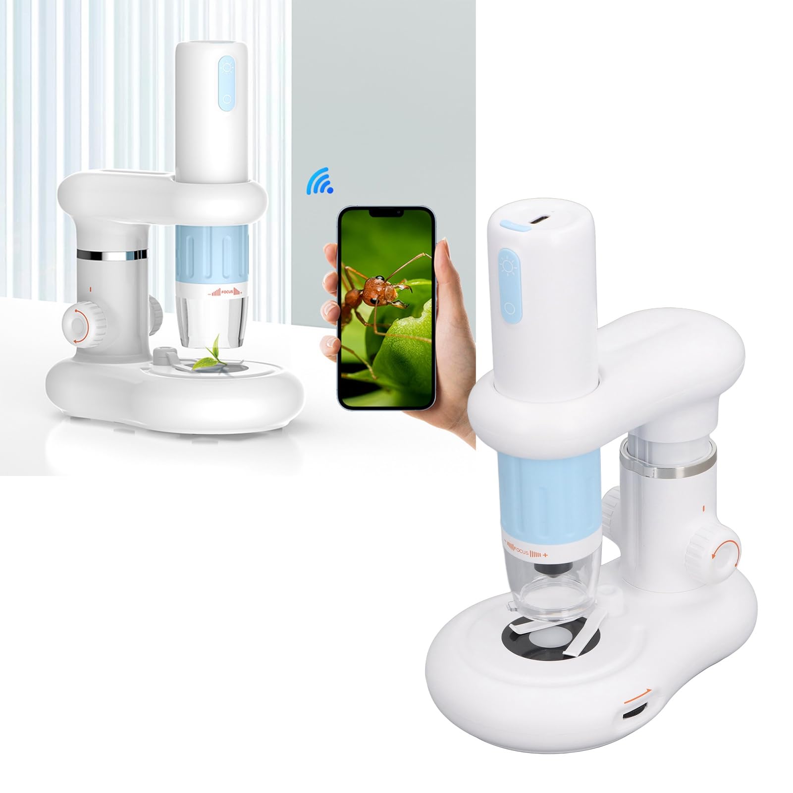 Yosoo Health Gear WiFi-Digitalmikroskop, ABS, Tragbares Kabelloses Mikroskop 50X Bis 1000X HD 1080P mit 8 LED-Leuchten, Manueller Fokus für, Bildung, Wissenschaft, Studium, Münzen, Pflanzen, Insekten