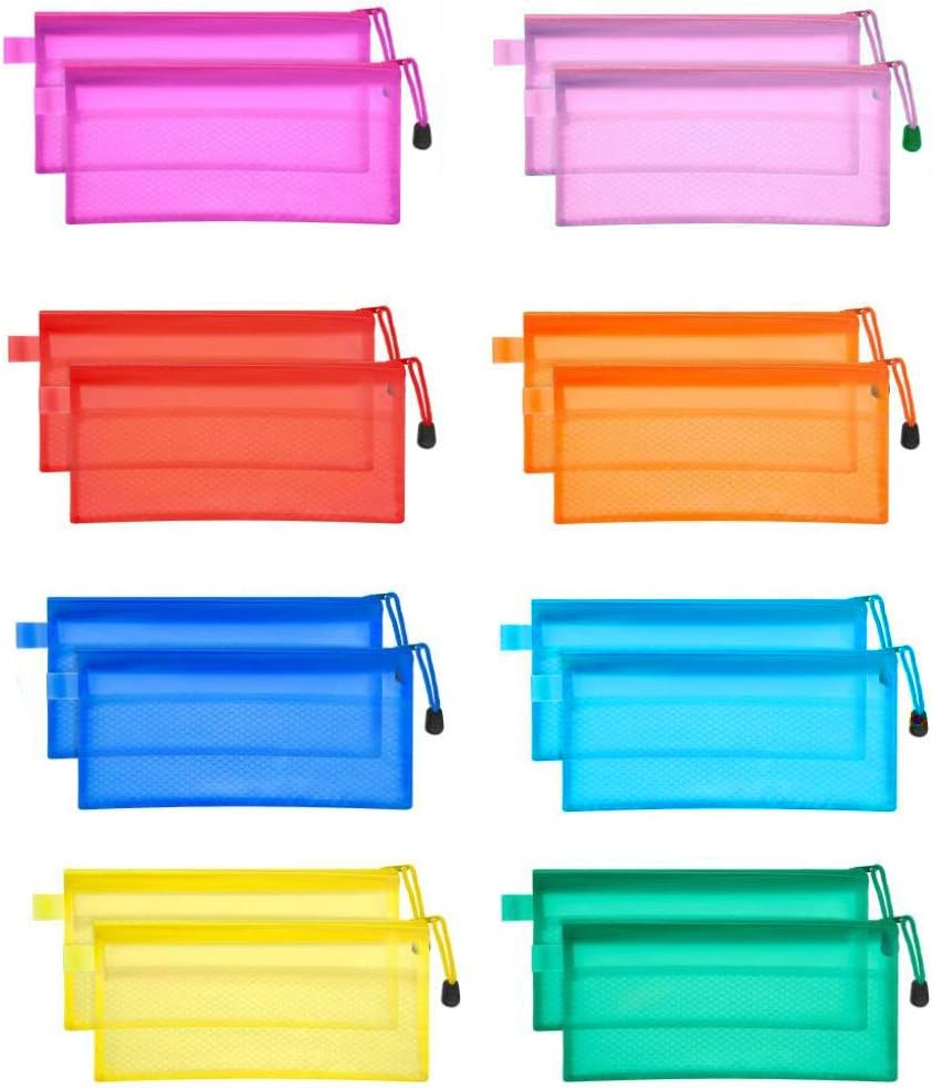 JM-capricorns 36pcs 9 x 4-1/2 inches Waterproof Plastic Double Layer Zipper File Bags Invoice pouches Bill Bag Pencil Pouch Pen Bag (8 Color)