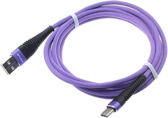 Purple Braided 10ft Long Type-C USB Cable Wire Sync USB-C Power Cord [Fast Charging Support] [High Speed] Compatible with BlackBerry KEYone - BlackBerry Motion - BLU Vivo 5 - BLU Vivo XI Plus