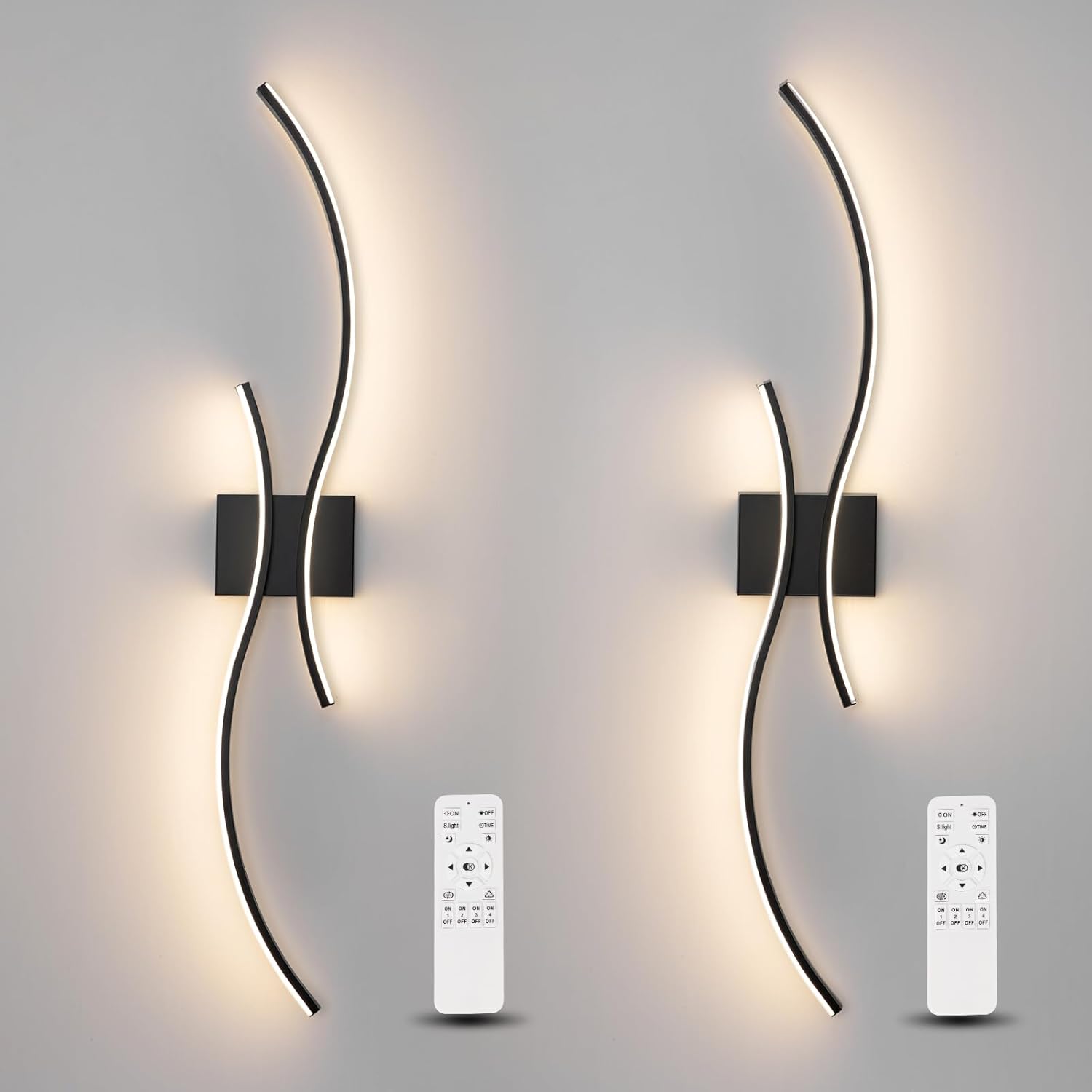 CANEOE Modern Wall Sconce Set of Two with Remote Control, Dimmable Indoor Led Wall Sconce Lighting Set of 2, Hardwire Black Led Wall Lamps for Living Room Bedroom Bathroom Hallway, 39Inch (2 Packs)