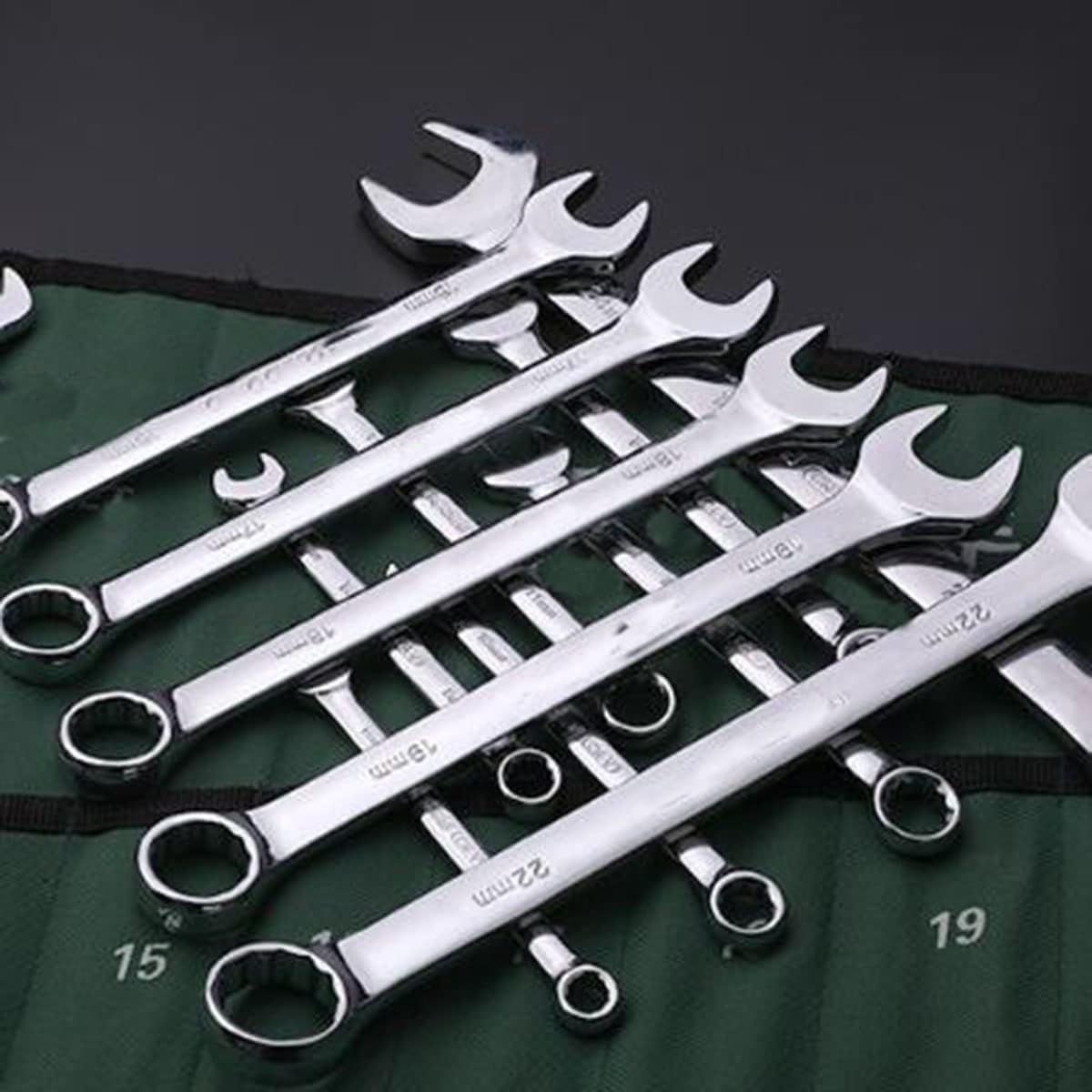 Ratcheting Wrench Set, Metric Combination Spanner Kit, Chrome Vanadium Steel Combination Wrench Set, Perfect for Home, Bike, and Car Repair, Canvas Storage