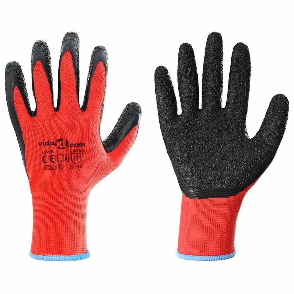Arbeitshandschuhe 24 stück Rot und Schwarz 9 / l Latexbeschichtung für Drinnen und Draußen Geeignet