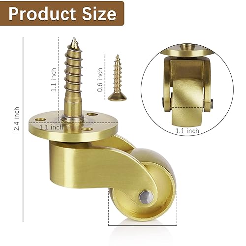 Miniatura 2 de Lzttyee Rueda universal de latón resistente de rotación de 360 grados para muebles caja de maletero paquete de 4
