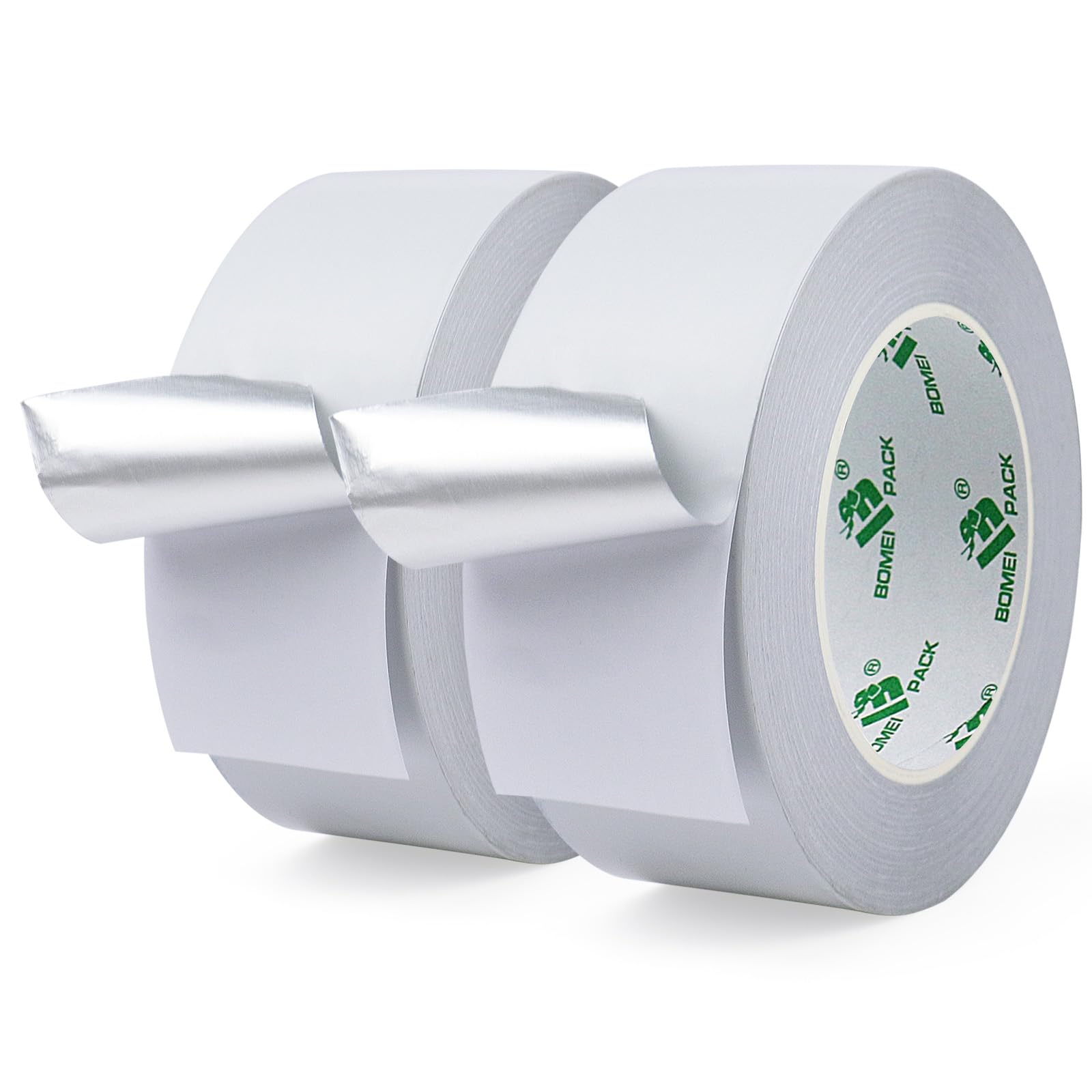 BOMEI PACK 2 rollos de cinta de aluminio blanco de 50 mm x 50 m, resistente al calor, cinta de lámina de alta temperatura, 2 pulgadas, reparación de tuberías aislantes, calefacción, ventilación