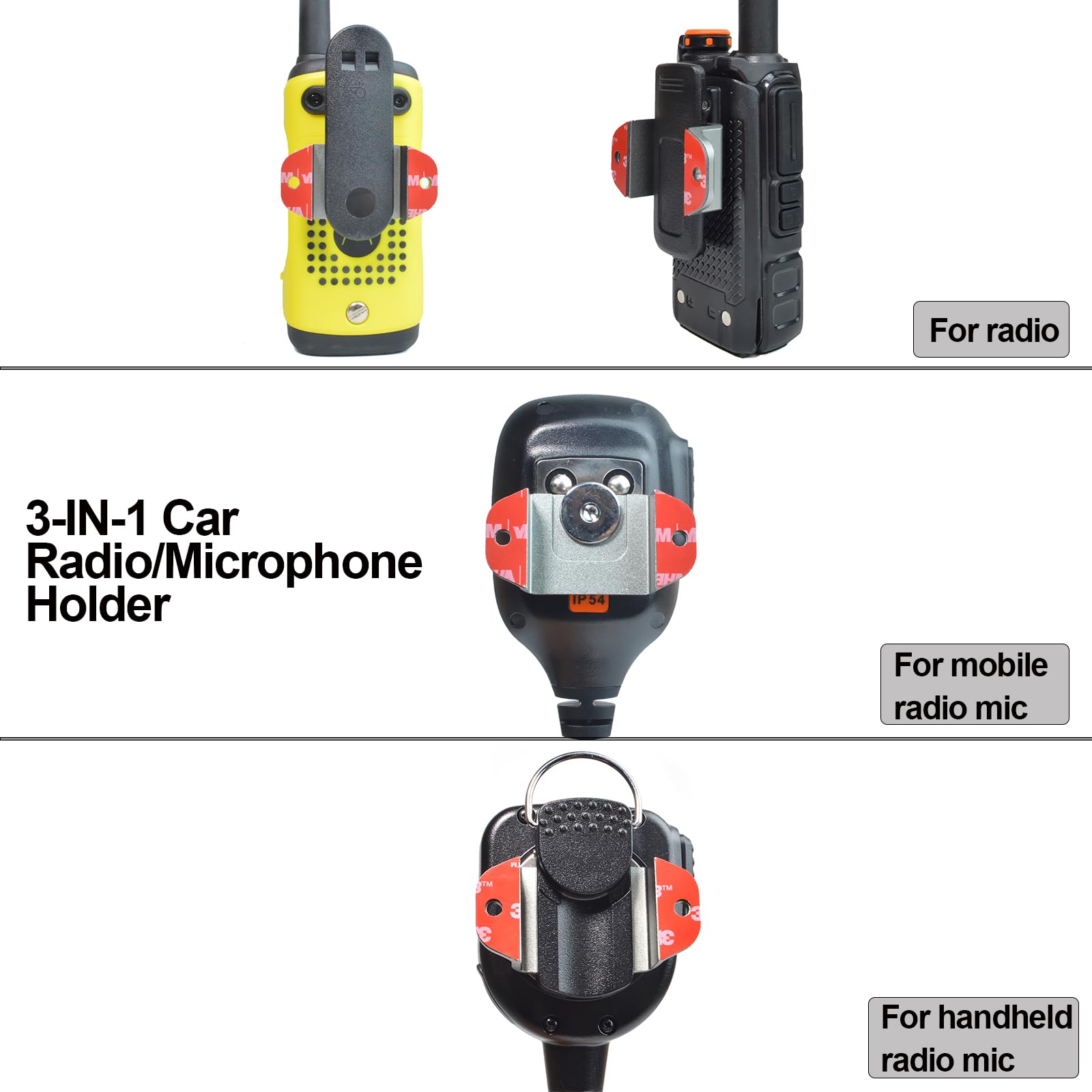 UAYESOK Supporto 3 in 1 per auto, walkie talkie, radio e altoparlante, supporto per microfono e dispositivo mobile, supporto radio CB con adesivo 3M per Baofeng Kenwood Motorola Quansheng (grigio, 1
