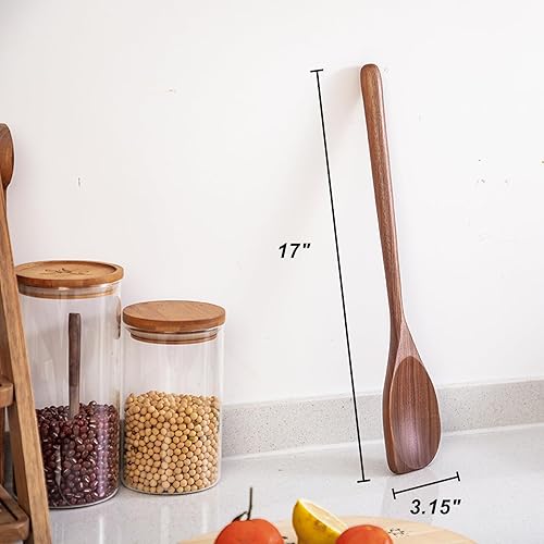 Miniatura 5 de LOCDION Cuchara de esquina grande de madera para cocinar, cuchara de cocina de madera gigante de 17 pulgadas con mango largo redondeado, diseño de
