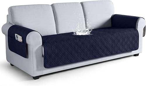 VANSOFY Funda de sofá, funda impermeable y lavable, protector de muebles, funda de asiento antideslizante para perros, mascotas (sofá, azul oscuro)