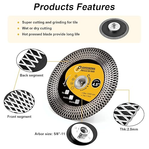 Miniatura 3 de Hoja de pulido de azulejos de porcelana de 4.5 "hoja de diamante con corte de eje de 58 "-11 para azulejos de cerámica, granito, mármol