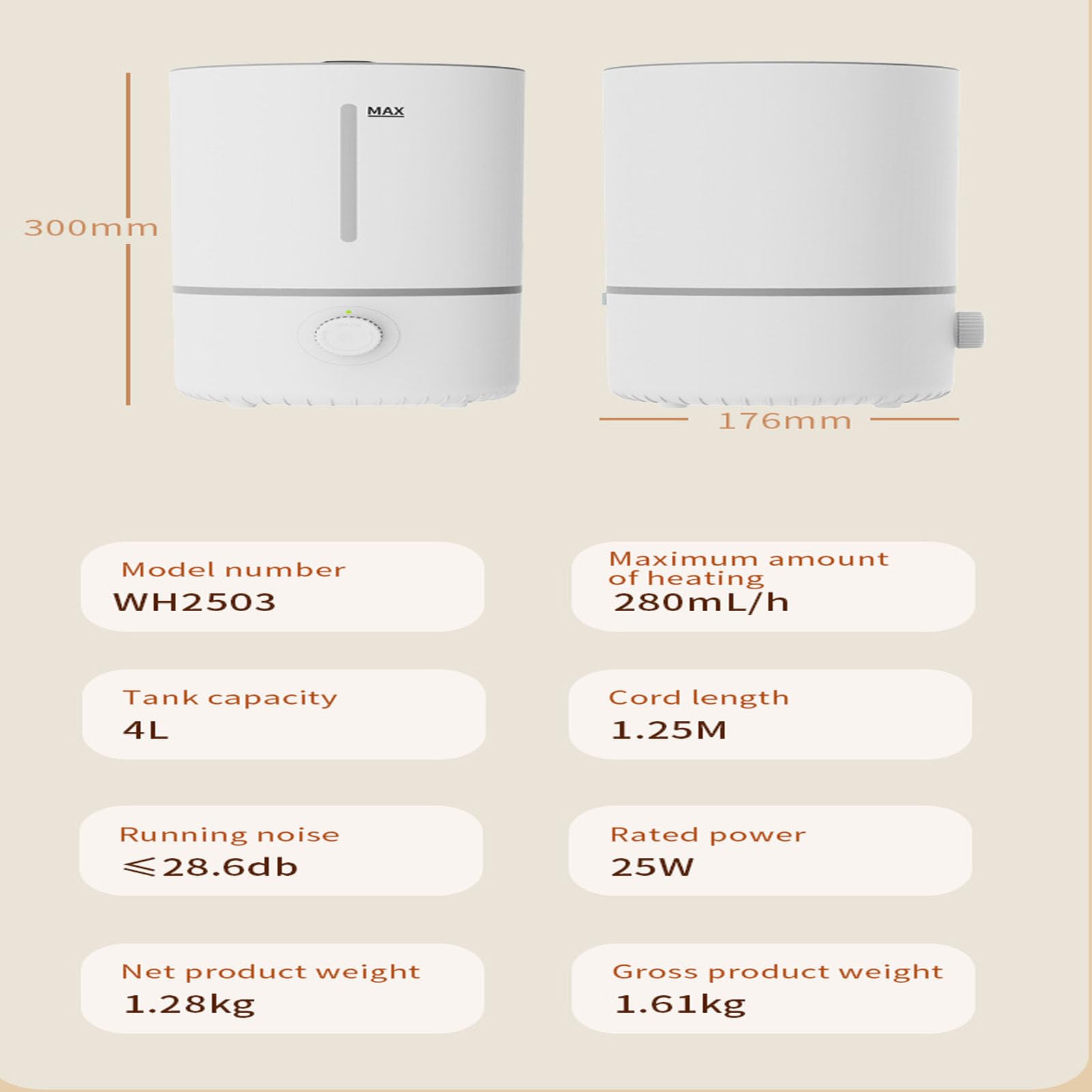 Nawilżacz do sypialni 4L/1 Gal Ultradźwiękowy nawilżacz chłodnej mgły, Nawilżacz z górnym wypełnieniem i dużą prędkością mgły 350ML/H, Zdalny, cichy nawilżacz White