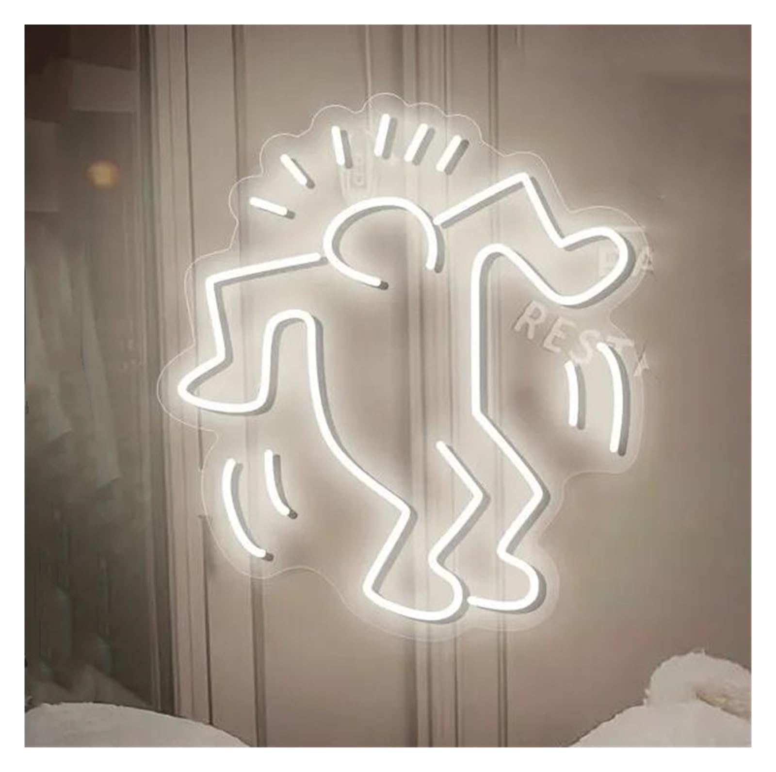 LEMST Signs Lamp Dancing Man Neon Sign, Art Wall Decor for Bedroom Neon Light Sign 40cm(White)