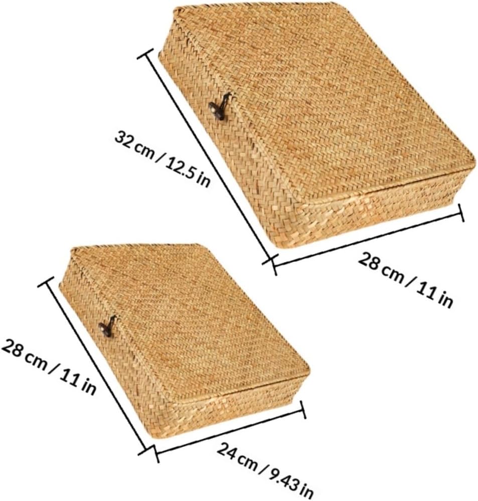 Woven Storage Basket Set with Lid Large Seagrass Basket for Home Organization Shelf Storage and Snack Container