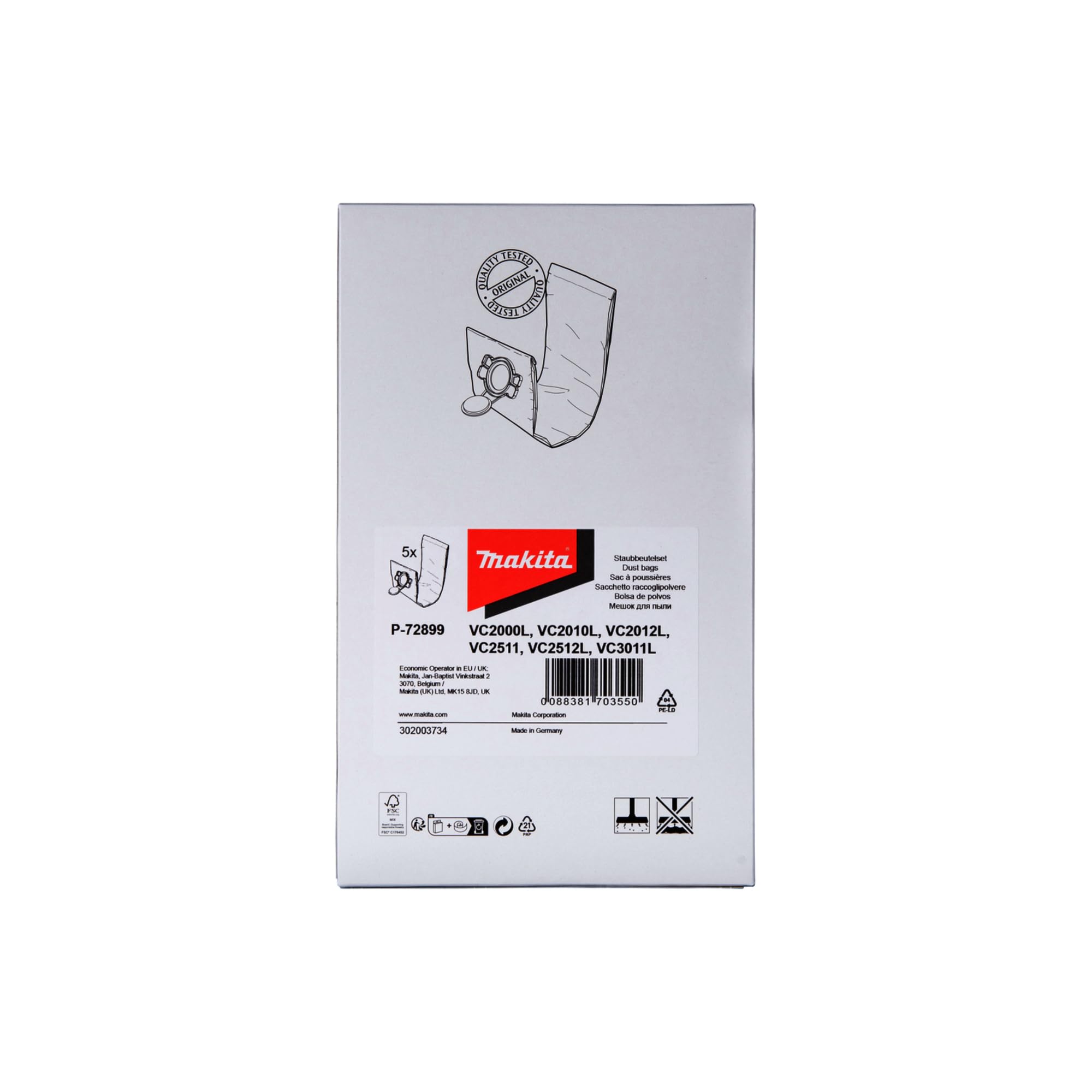 Macam reusable dust bag compatible with Makita VC2010L VC2012L VC2512L vacuum cleaners