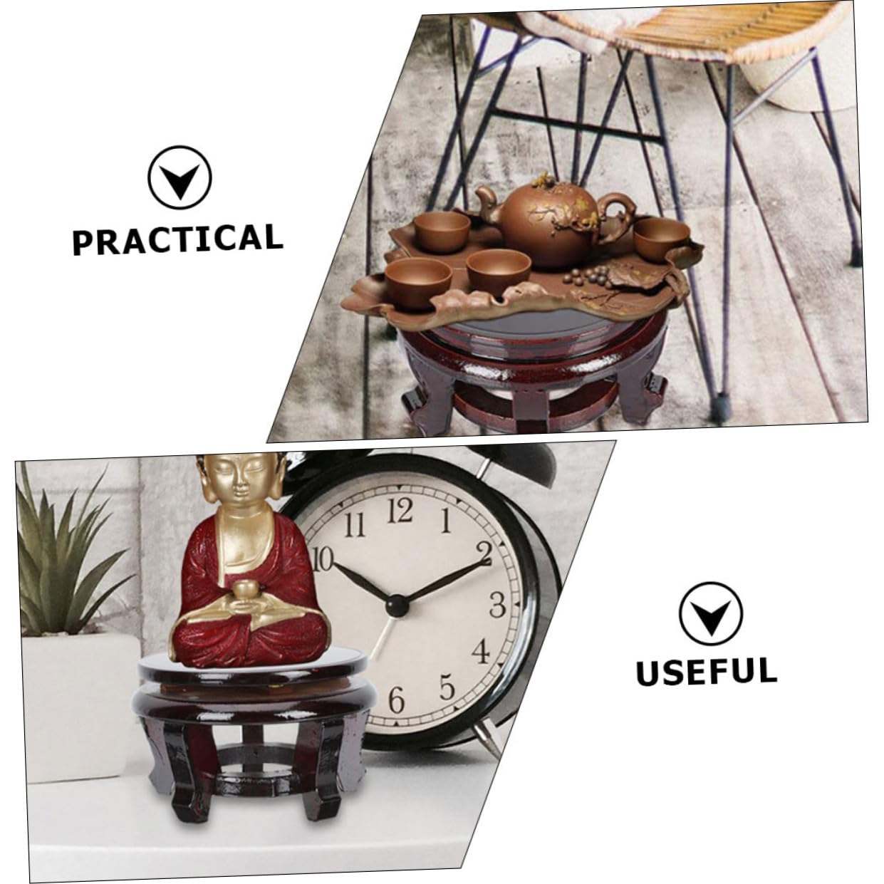 FOMIYES Soporte para Macetas de Madera Maciza Redonda 24 Cm Diámetro X 12 Cm Alto, Base Elevadora Resistente hasta 63 Kg para Decoración Interior, Expositor para Plantas, Peceras