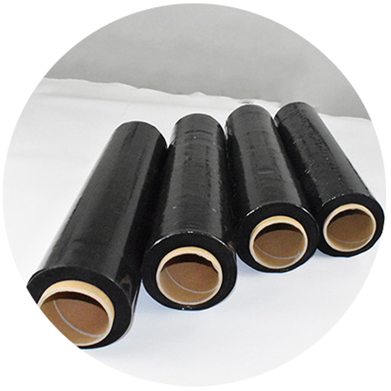 WELSTIK Film Negro para Embalar, 40 cm x 250 m, Con Mango de Plástico, para Embalaje de Palés, Transporte, Estabilidad y Protección, (Negro, 4 Rollos)