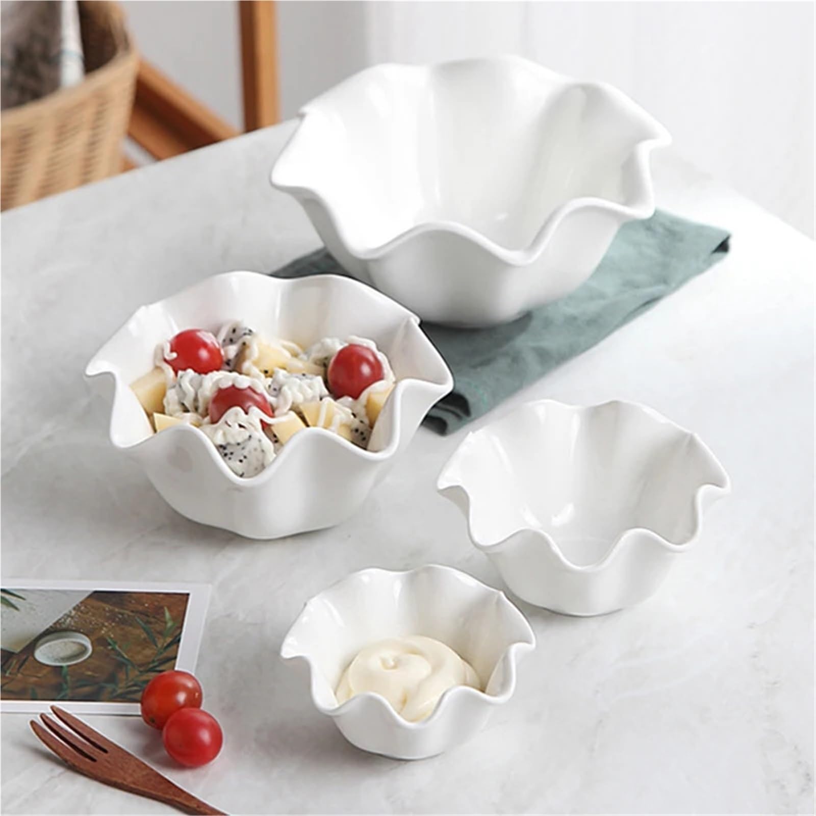 Coppe Gelato 2 pezzi in ceramica tazza for insalata di frutta ciotola for gelato bianca piatto di pasta occidentale for la casa cucina dessert ciotola for snack di frutta secca Per Dessert(15.5*7cm)
