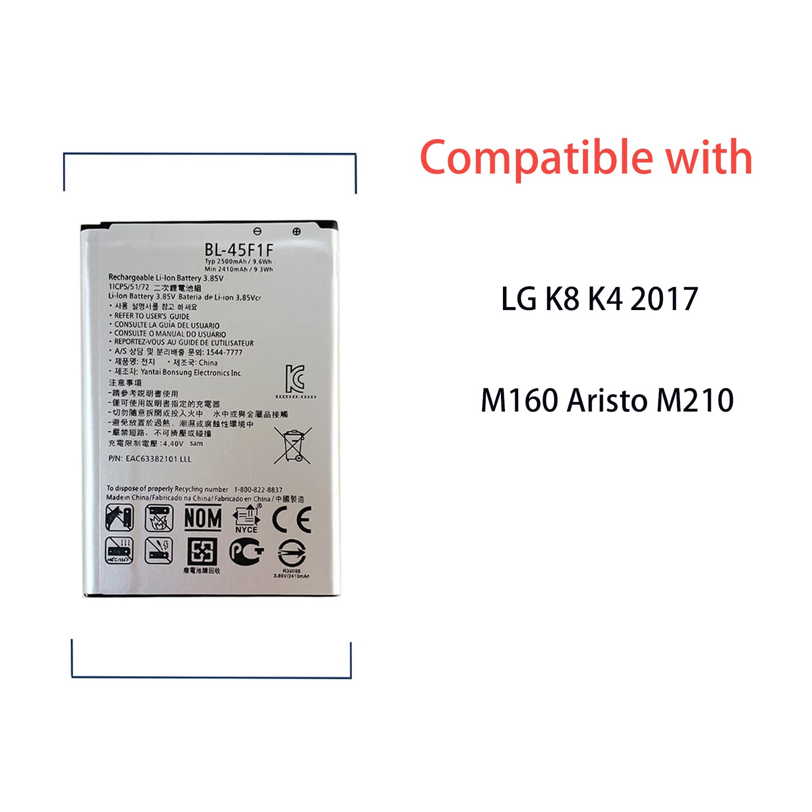OEM LG BL-45F1F Battery - 2500mAh Replacement For LG Risio 3, Fortune 2, Phoenix 3/4, Rebel 2/4 & More