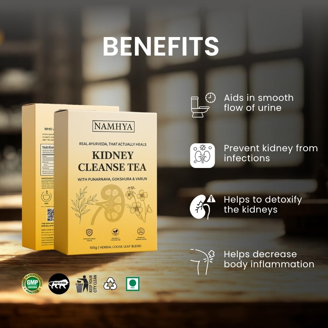 Namhya Kidney Cleanse Tea – 100g Loose (50 Cups, Pack of 1) – Supports Kidney Detox & Urinary Health – Punarnava, Gokshura, Varun – Natural, No Preservatives – For Cleansing & Fluid Balance 1