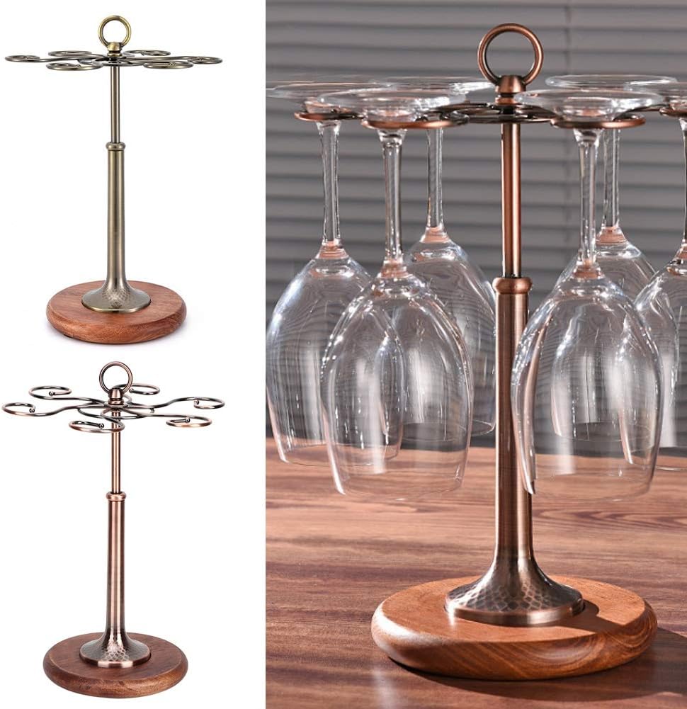 TOPINCN Wine Glass Bracket Goblet Rack Table Top Wrought Iron 6 Bottle Wine Glass Holder Glass Bracket Display Stand Storage Box Decoration (Aeneous)
