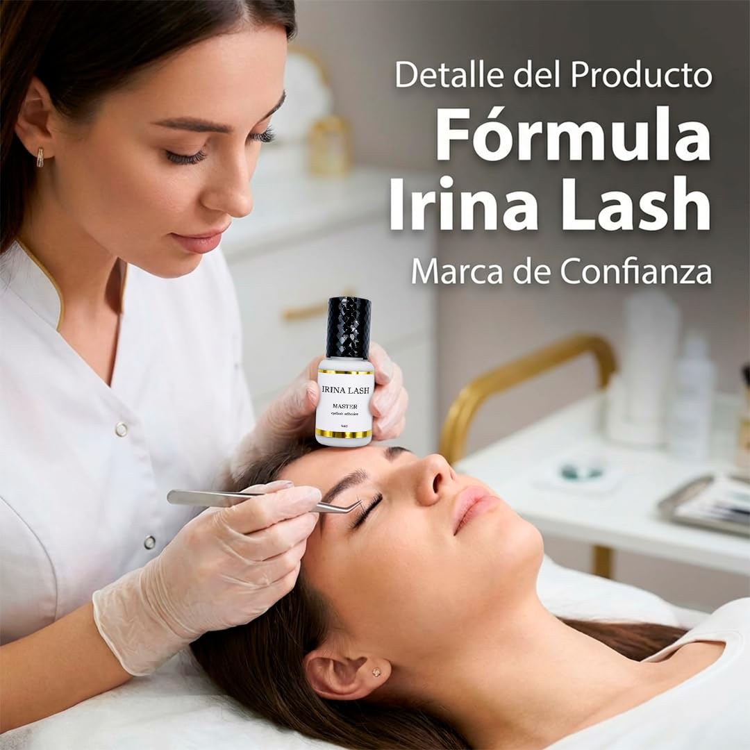 Pegamento Pestañas pelo a pelo Volumen Master, Registro Sanitario, Secado Rápido 1 seg, 7 sem retención, 5 ml negro para Extensiones - Irina Lash
