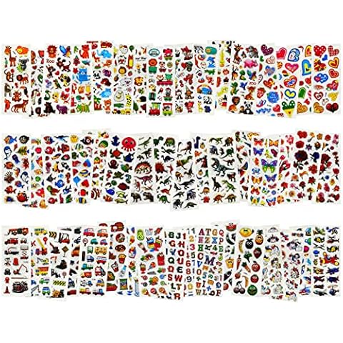50 Sheets Puffy Stickers for Kids 1400+ Children 3D Stickers for Party Bag Fillers Rewarding Gifts Scrapbooking Including Animals Marine life Dinosaurs Car Flower Butterfly Food Letters Fruit Unicorn Cover