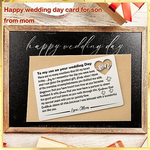 YODOCAMP Son Wedding Gifts from Mom, Engraved Wallet Card Insert for Son on His Wedding Day, Groom On Wedding Day Card Gift Ideas, Son Wallet Card from Mother2