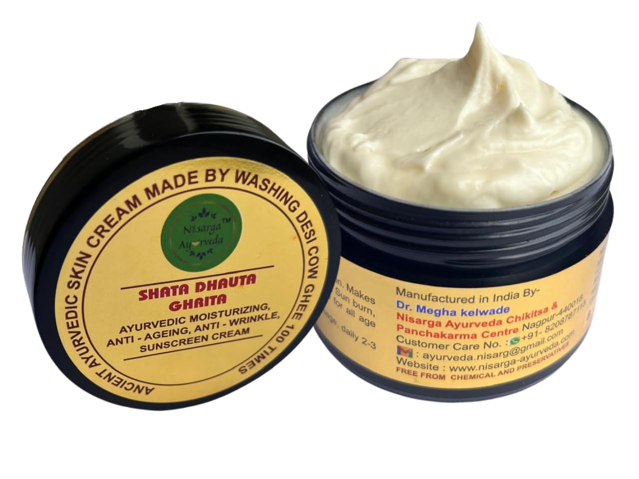 Shata Dhouta Ghrita 100 Times Washed Cow Ghee Daily Moisturizing Sunscreen Anti ageing Anti Wrinkle face & skin Cream- Pack of 4 (40 gm x 4)