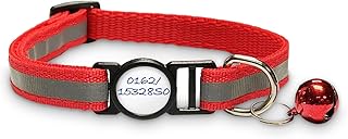 Girafus Katzenhalsband mit Sicherheitsverschluss / 5xSticker für Namen,Tel.nr Halsband Katze mit Glöckchen/Reflektierend/für Girafus Tracker Sicherheitshalsband Katzen Rot product image