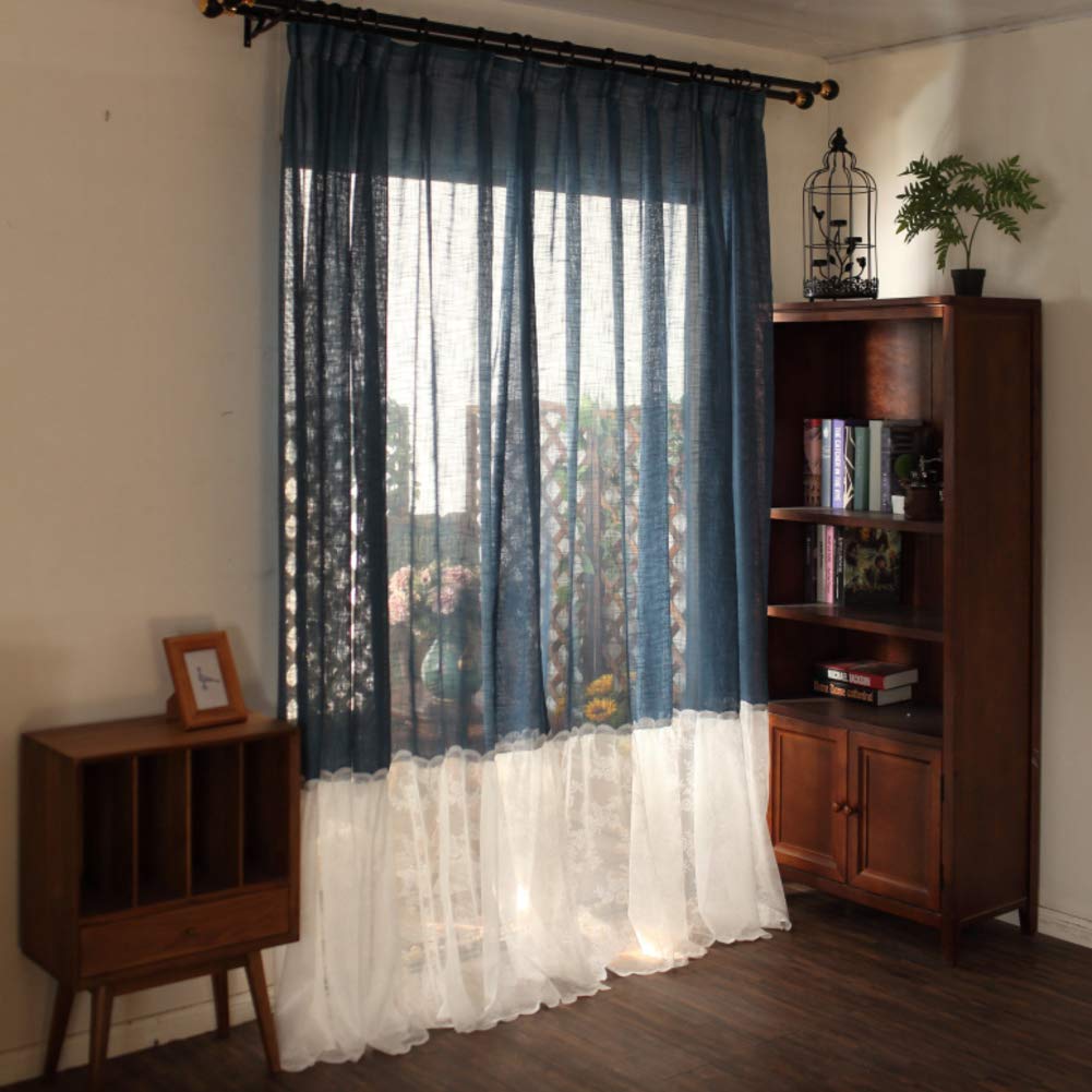 Rideau voile ébouriffé bleu 300x200 pour chambre balcon et café