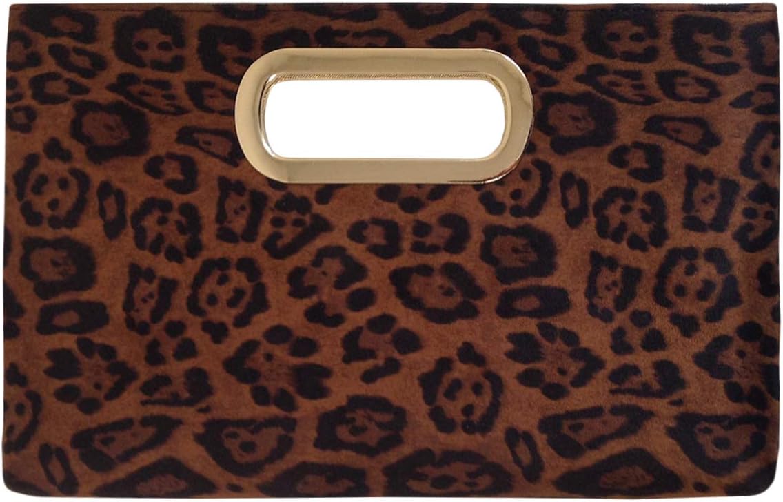 JNB Faux Suede Top Handle Small Leopard Clutch